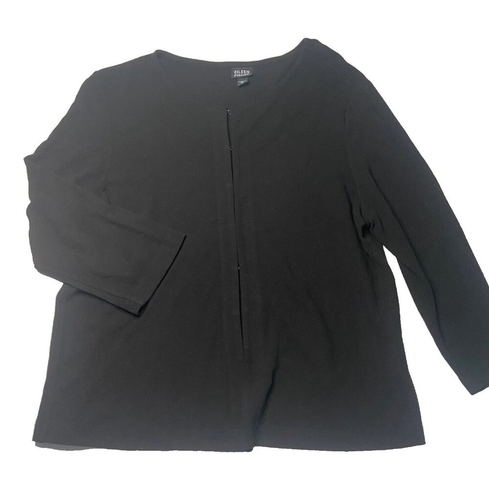 NEW Eileen Fisher Cardigan Hook Eye M Black Long Sleeve Minimalist